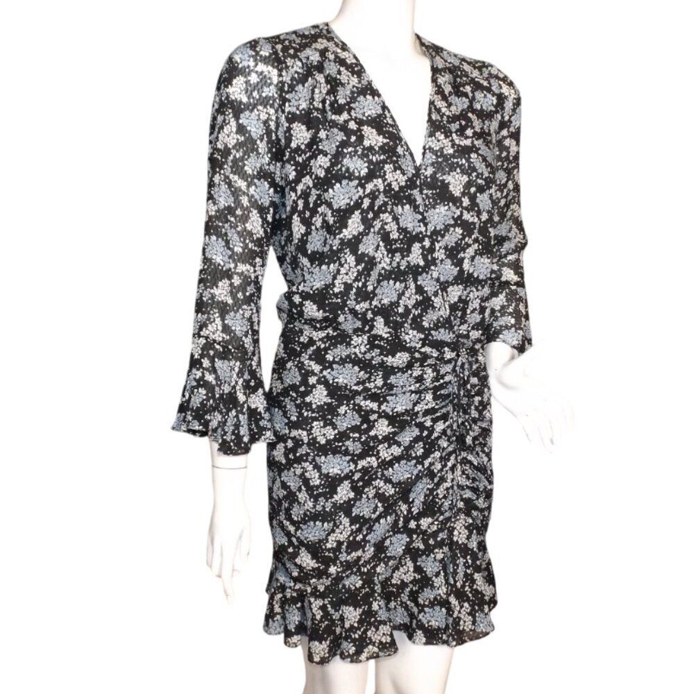 VERONICA BEARD Silk Dress, 6, Black/Floral, Semi-sheer, Mini/Short, 3/4 sleeves - Picture 3 of 15